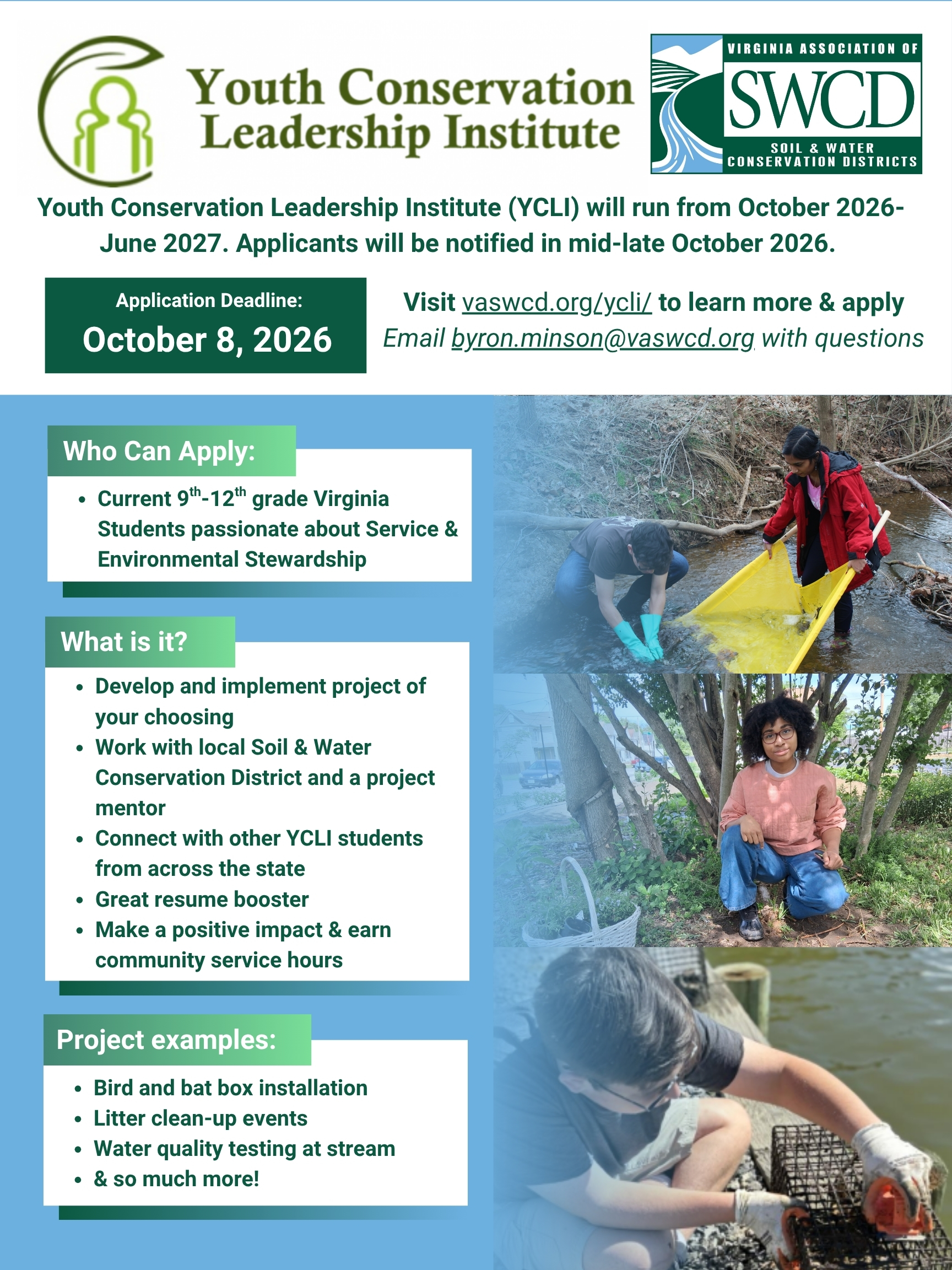Youth Conservation Leadership 2026-2027 flyer